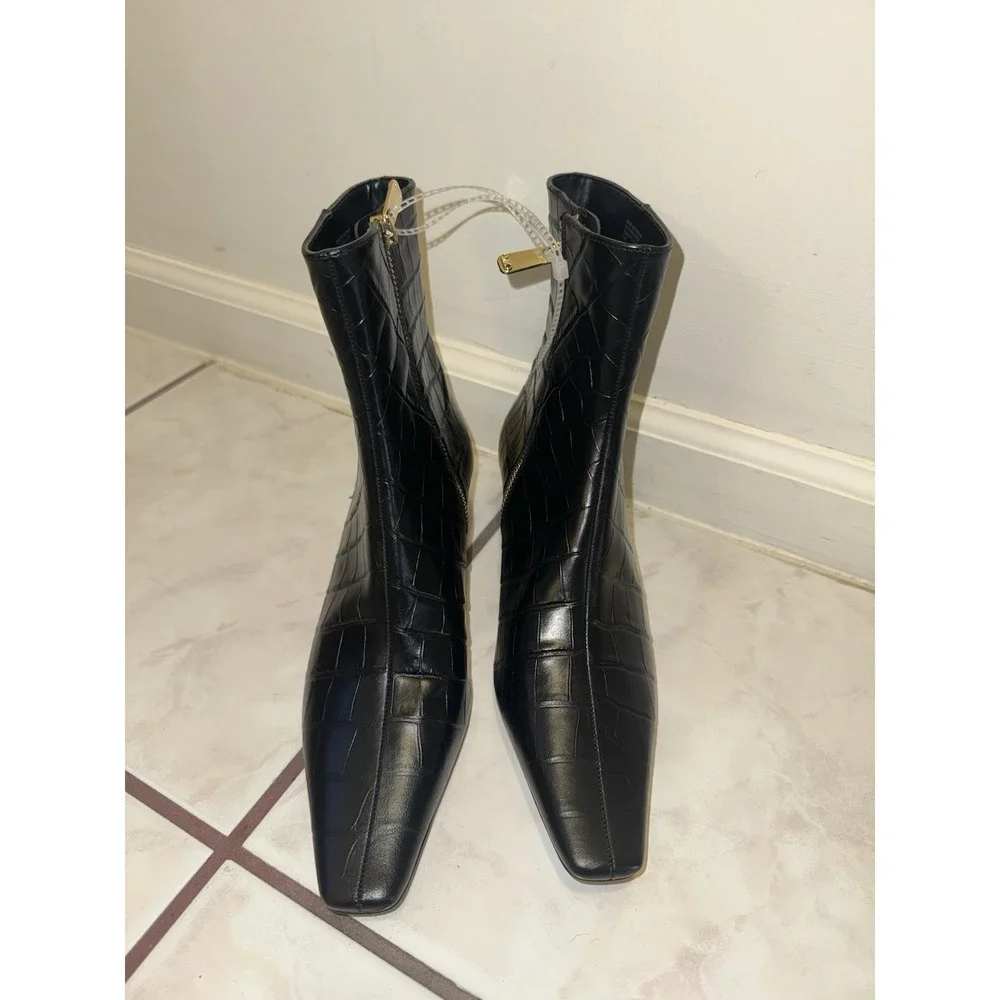 NWOB Michael Kors Cosmo Croc Embossed Kitten Leather‎ Boots Womens 6.5 Black